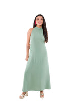 Vestido Largo Verde Menta Cuello Halter Espalda Descubierta