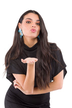 Vestido Largo Negro Cuello Alto con Mangas Ajustado Tipo Asiático