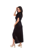 Vestido Largo Negro Cuello Alto con Mangas Ajustado Tipo Asiático
