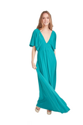 Arriendo de Vestido largo verde petroleo con manguitas de lycra