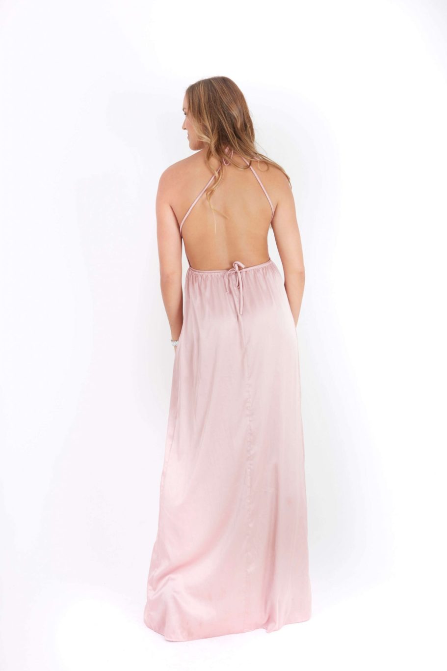 Vestido rosa palo largo seda