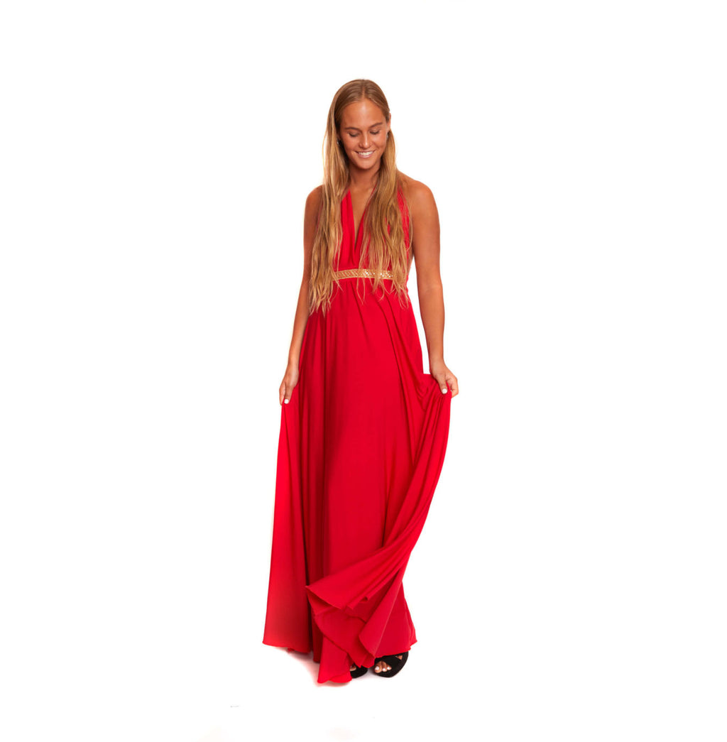 Vestido largo rojo multiformas