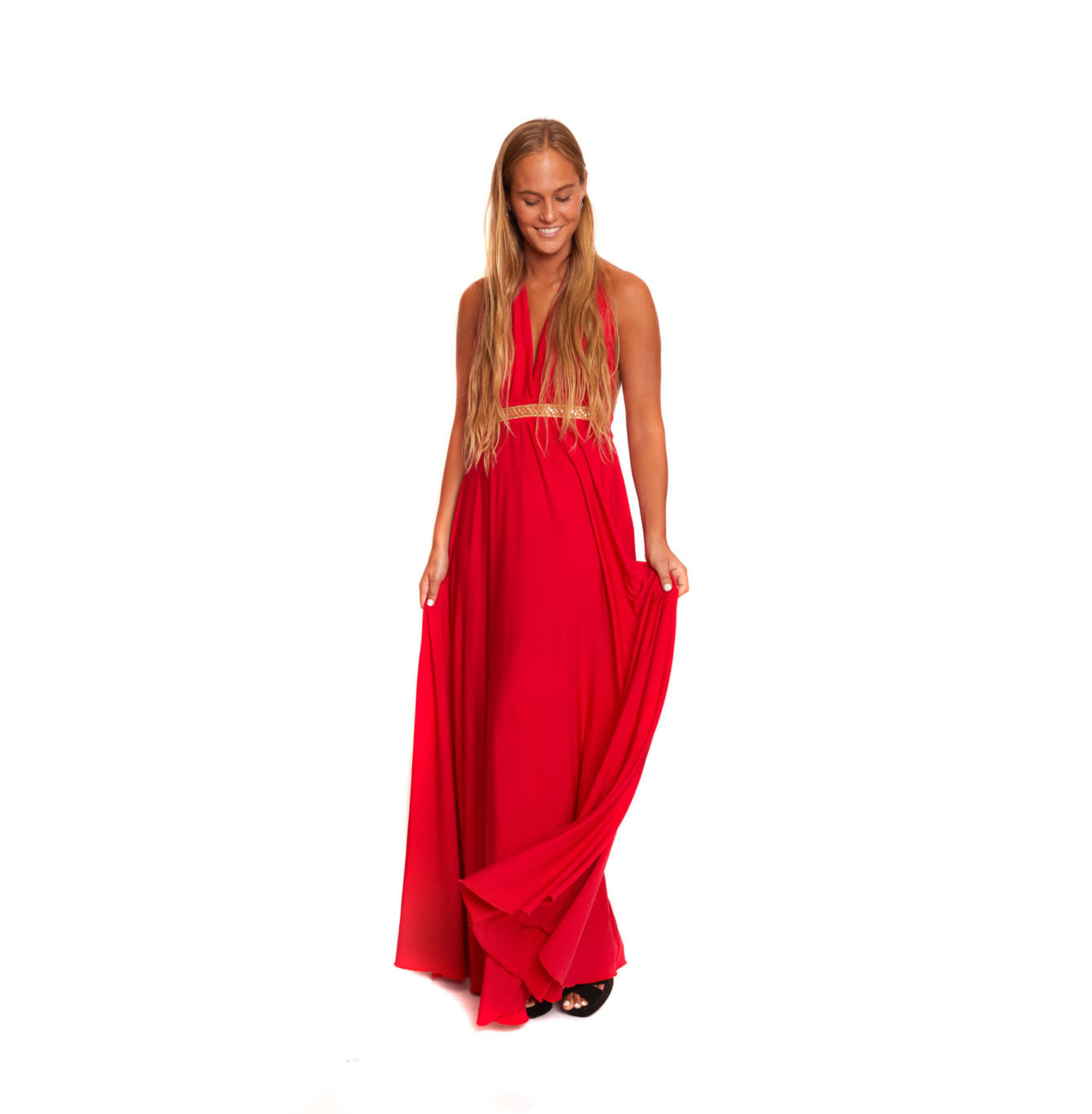 Vestido largo rojo multiformas