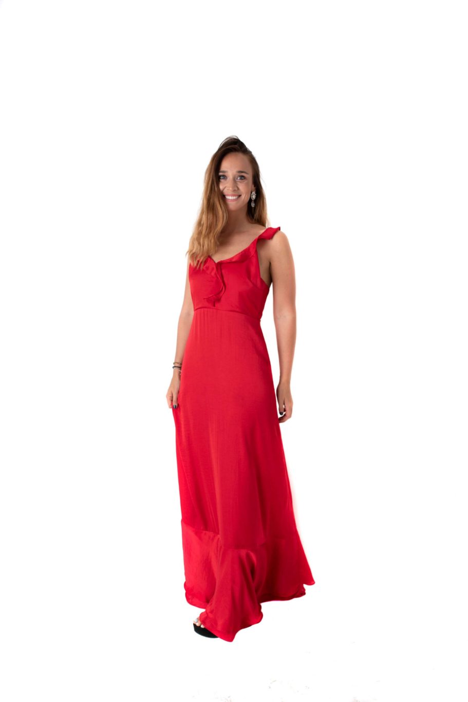 Vestido largo rojo italiano de seda marca Debut
