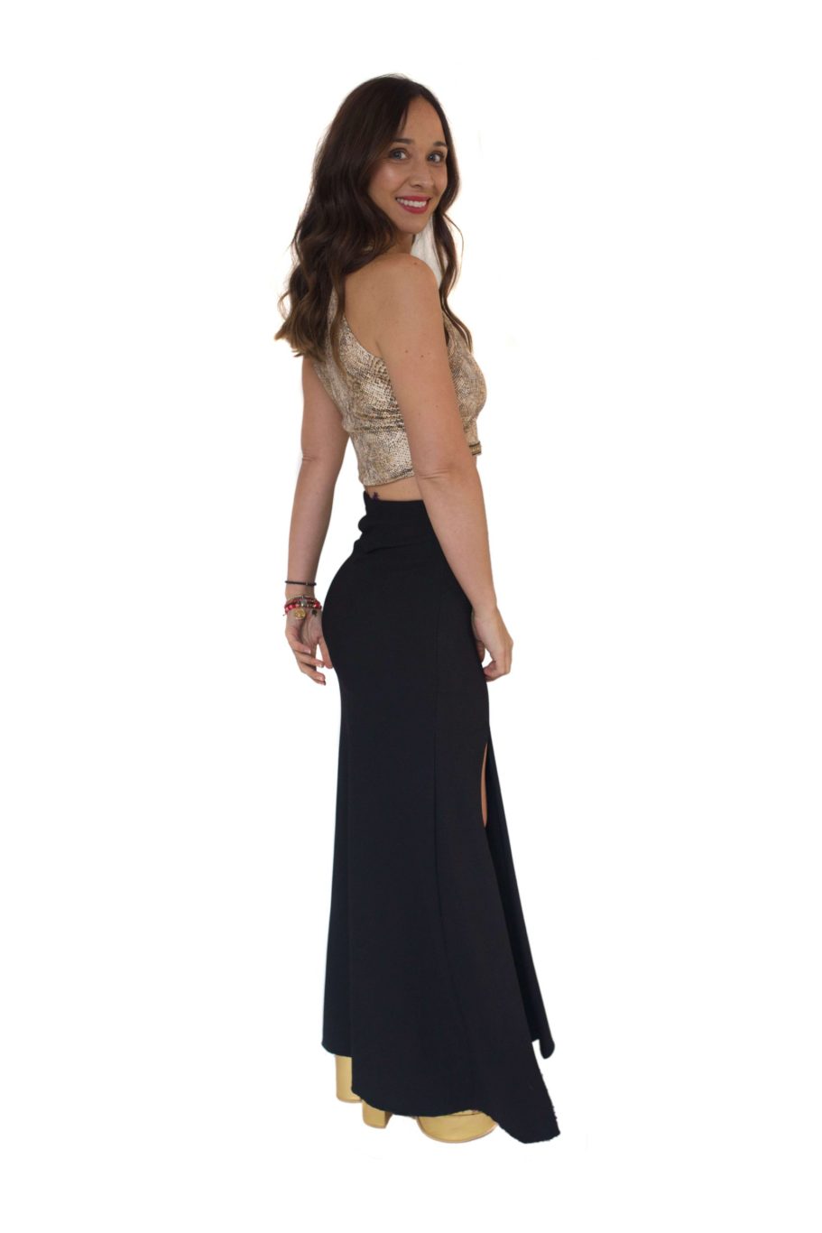 Arriendo de Conjunto top animal print y pollera negra larga