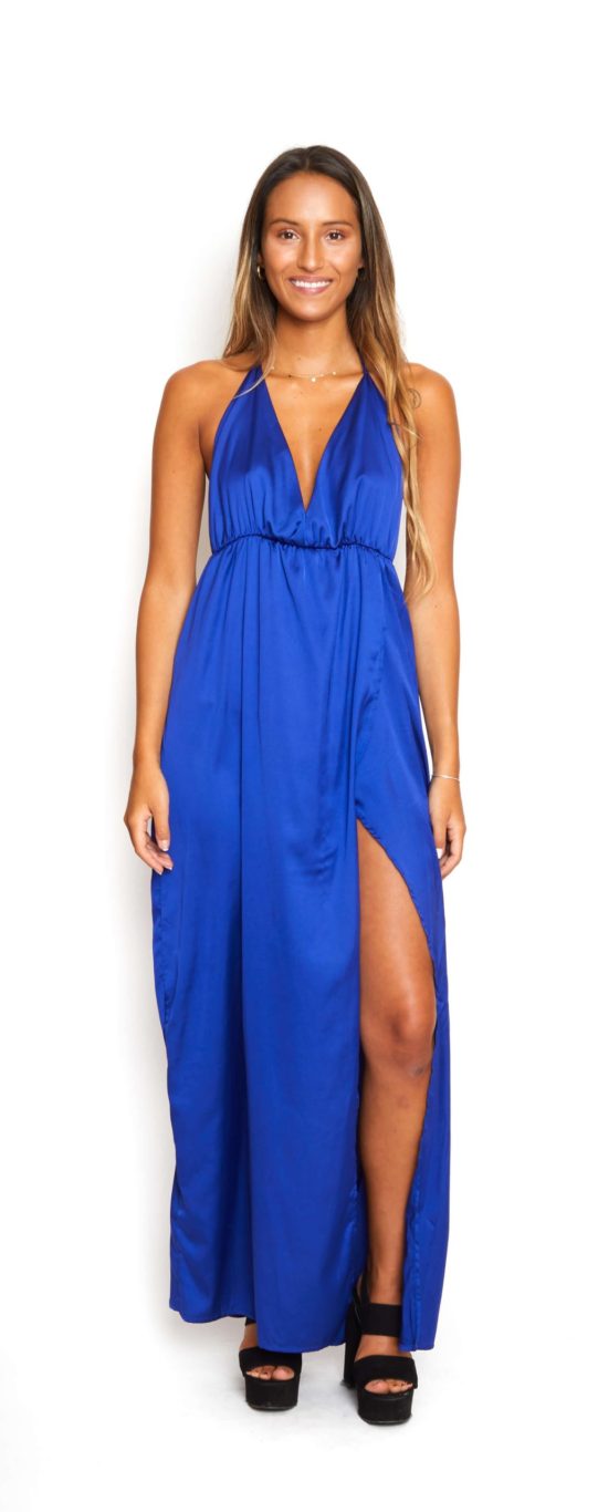 Vestido azul rey de seda