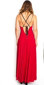 Vestido largo rojo italiano con detalles dorados