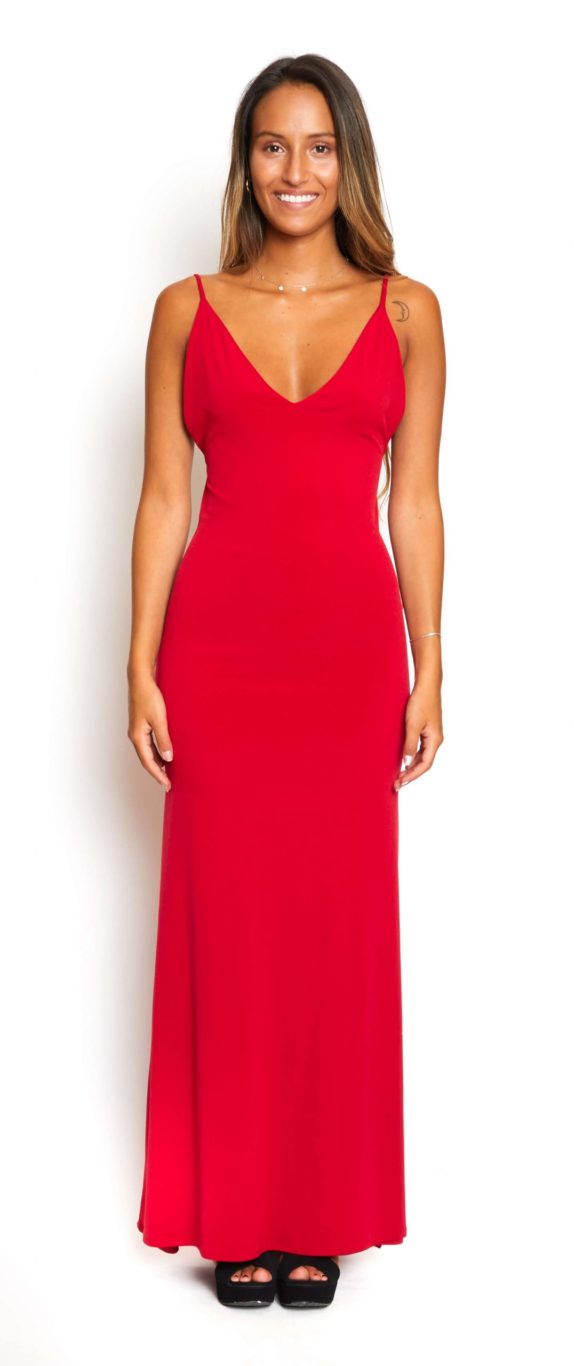 Vestido rojo largo laycra apretado