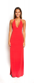 Vestido rojo ajustado laycra largo