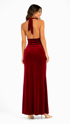 Arriendo de vestido burdeo de terciopelo largo