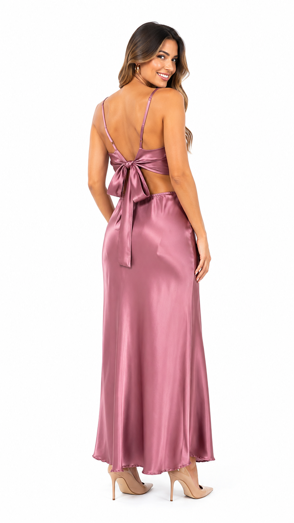Vestido malva cut out largo