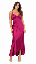Vestido burdeo de seda largo