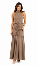 Vestido café de plush largo