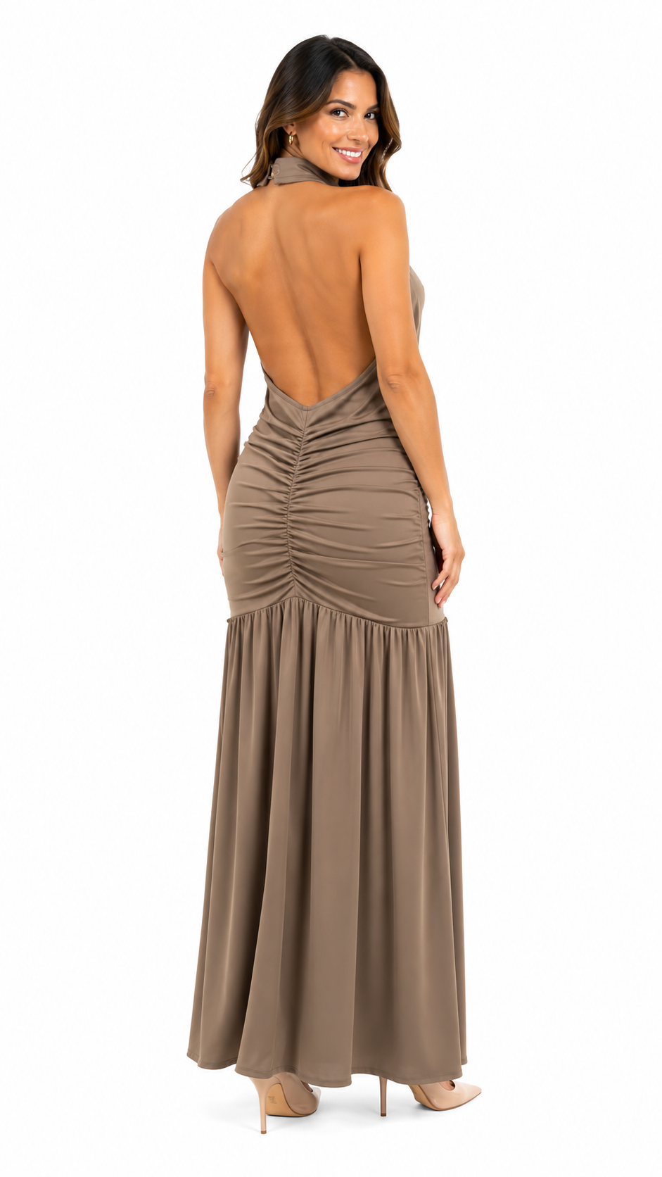 Vestido café de plush largo