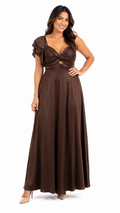 Arriendo de vestido café chocolate elasticado largo