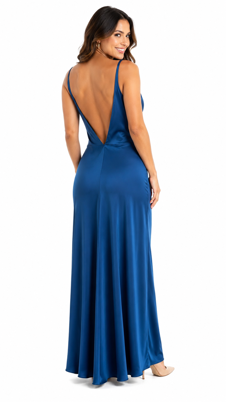 Arriendo de vestido lycra azul con nudo espalda en V