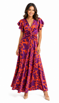 Vestido largo estampado con nudo y mangas