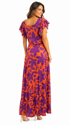 Vestido largo estampado con nudo y mangas