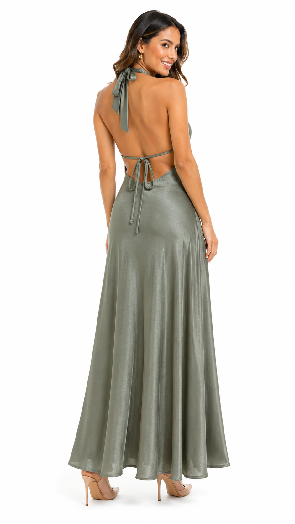 Arriendo de vestido verde cut out largo verde