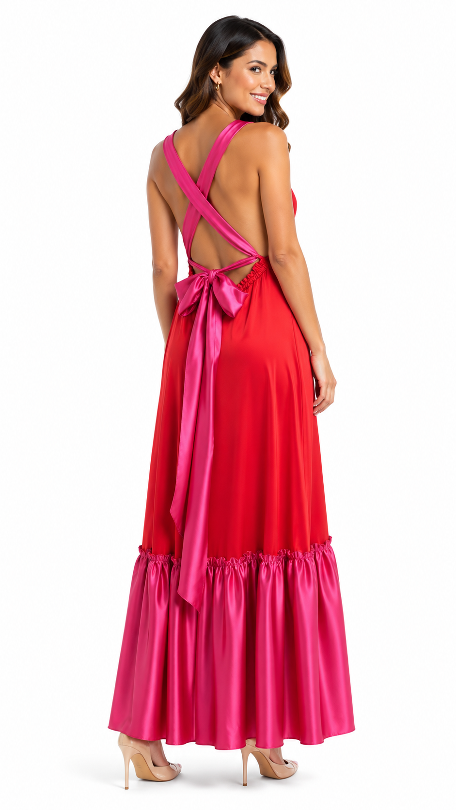 Arriendo de vestido rojo con fucsia largo