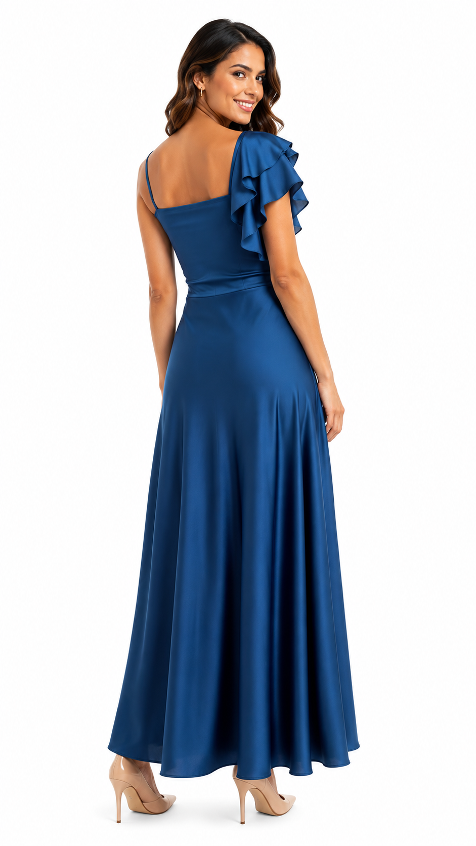 Arriendo de Vestido azul asimetrico largo