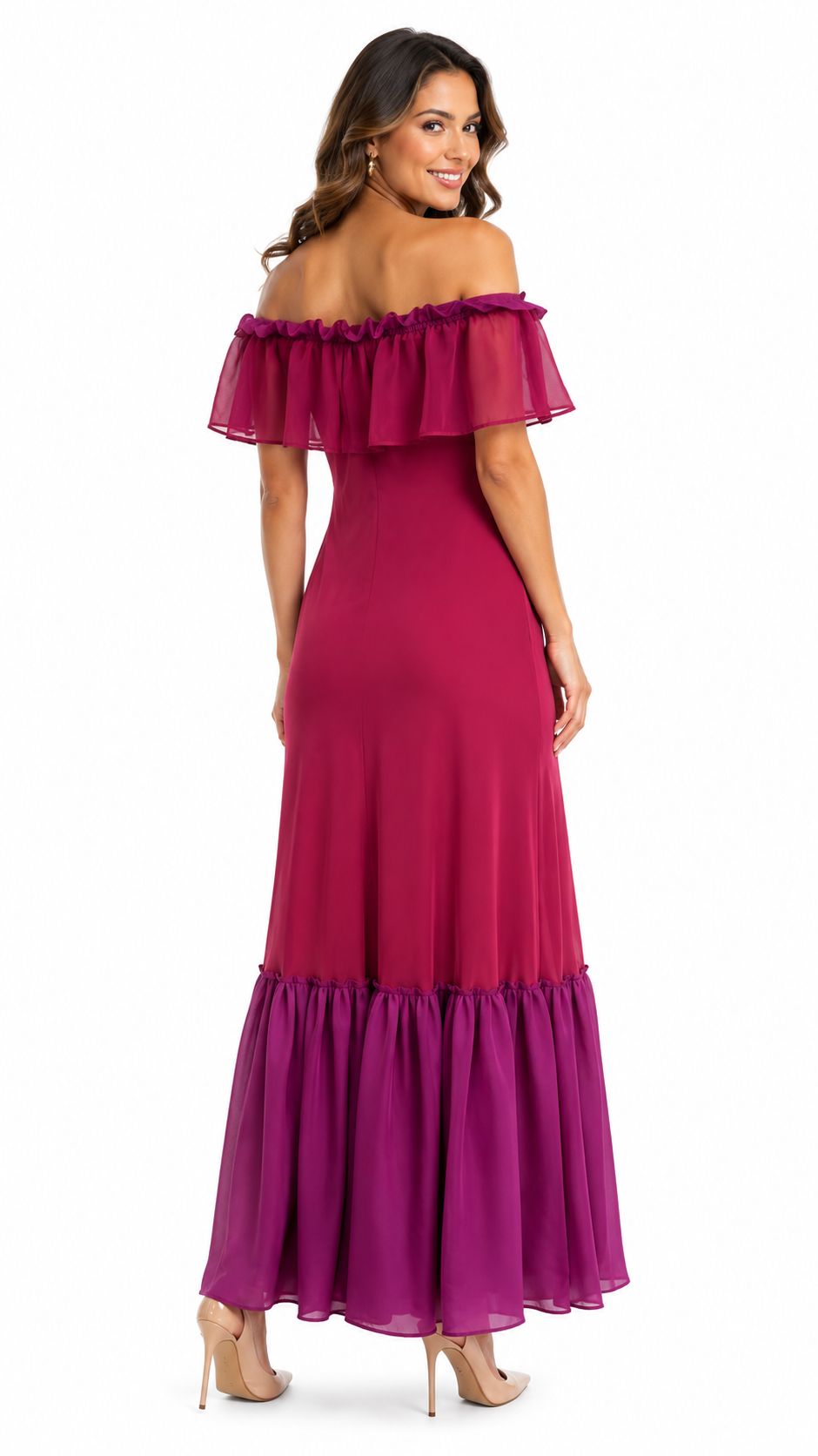 Arriendo de vestido burdeo de gasa largo