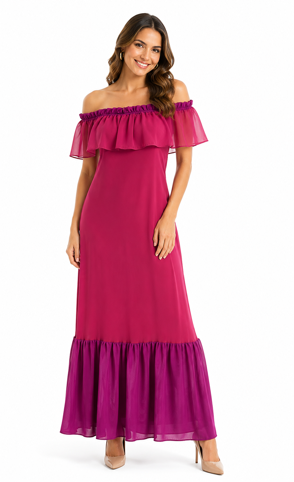 Arriendo de vestido burdeo de gasa largo