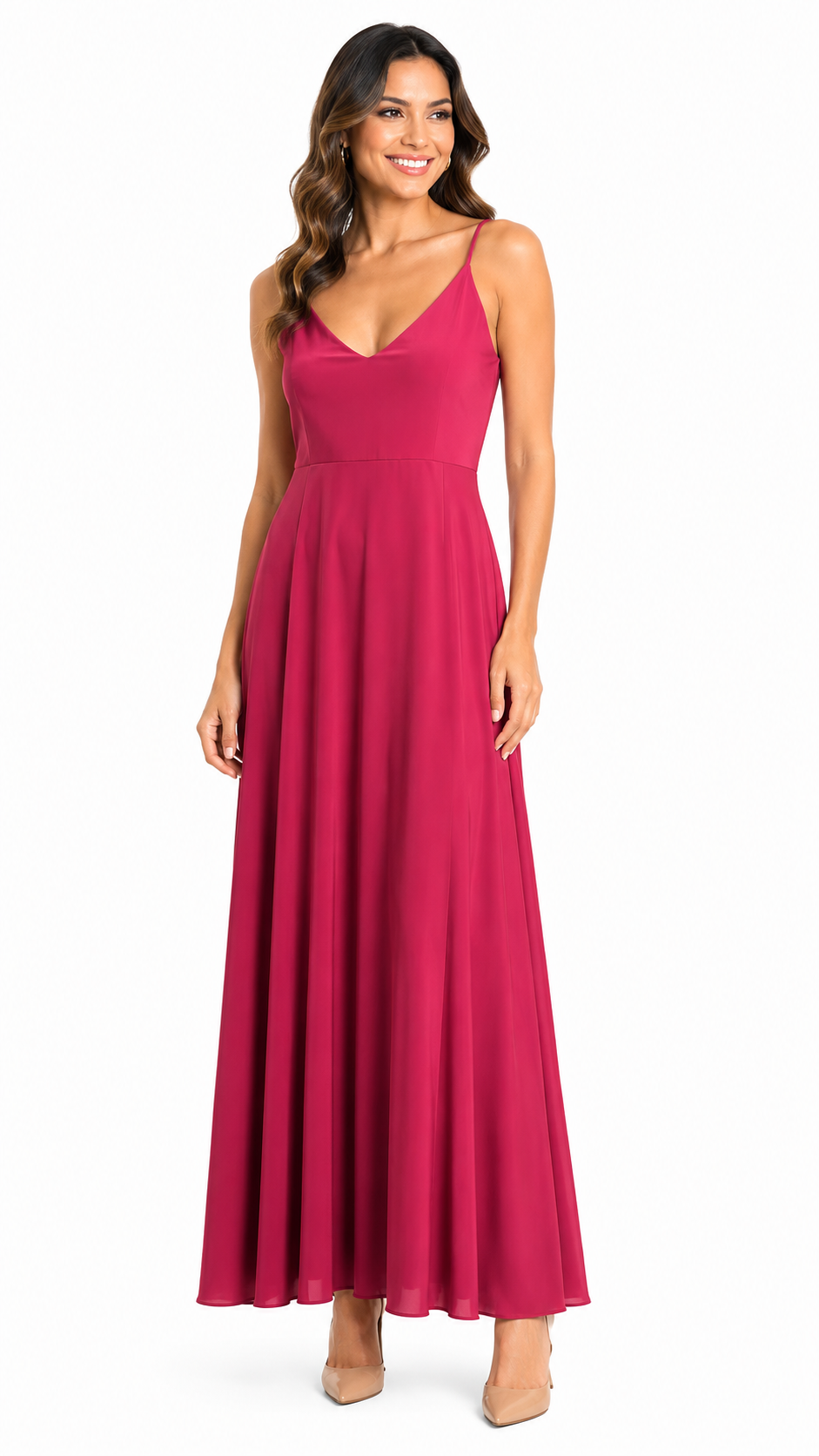 Arriendo de vestido largo fucsia oscura elasticado
