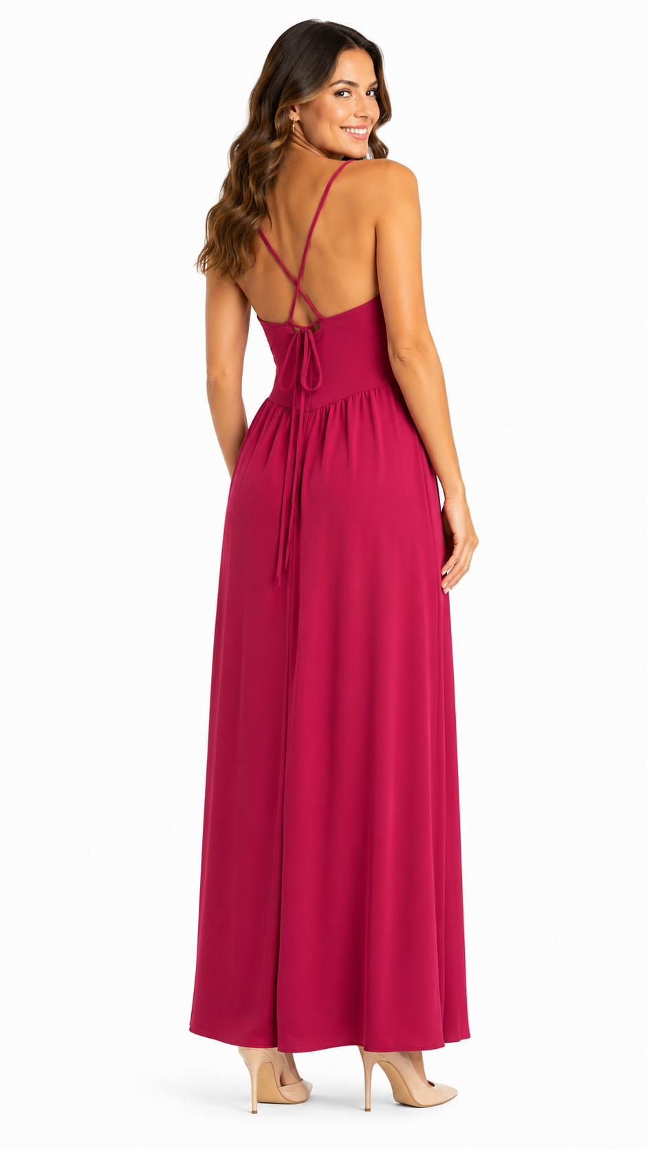 Arriendo de vestido largo fucsia oscura elasticado