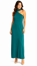 Arriendo de Vestido asimetrico petróleo largo