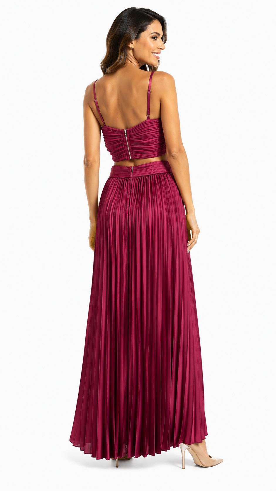 Arriendo de Vestido burdeo largo plizado