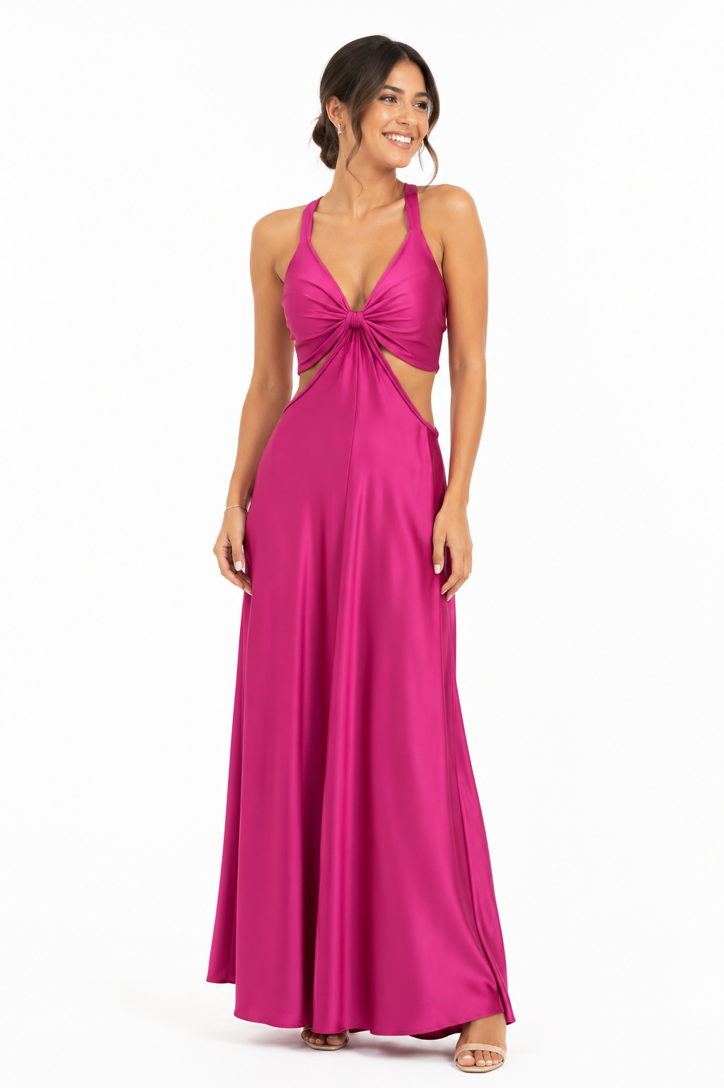 Arriendo de Vestido fucsia cut out largo