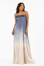 Arriendo de vestido largo degrade seda natural teñido a mano
