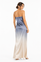 Arriendo de vestido largo degrade seda natural teñido a mano