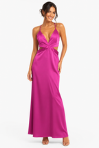 Arriendo de vestido fucsia cut out middie