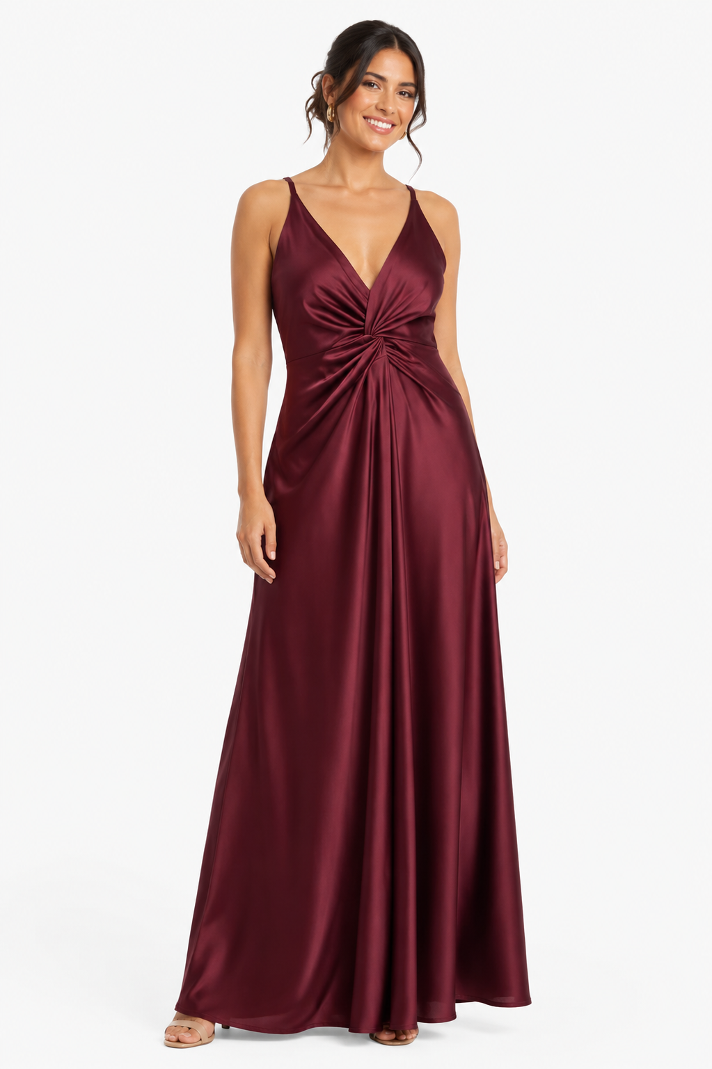 Arriendo vestido largo nudo burdeo