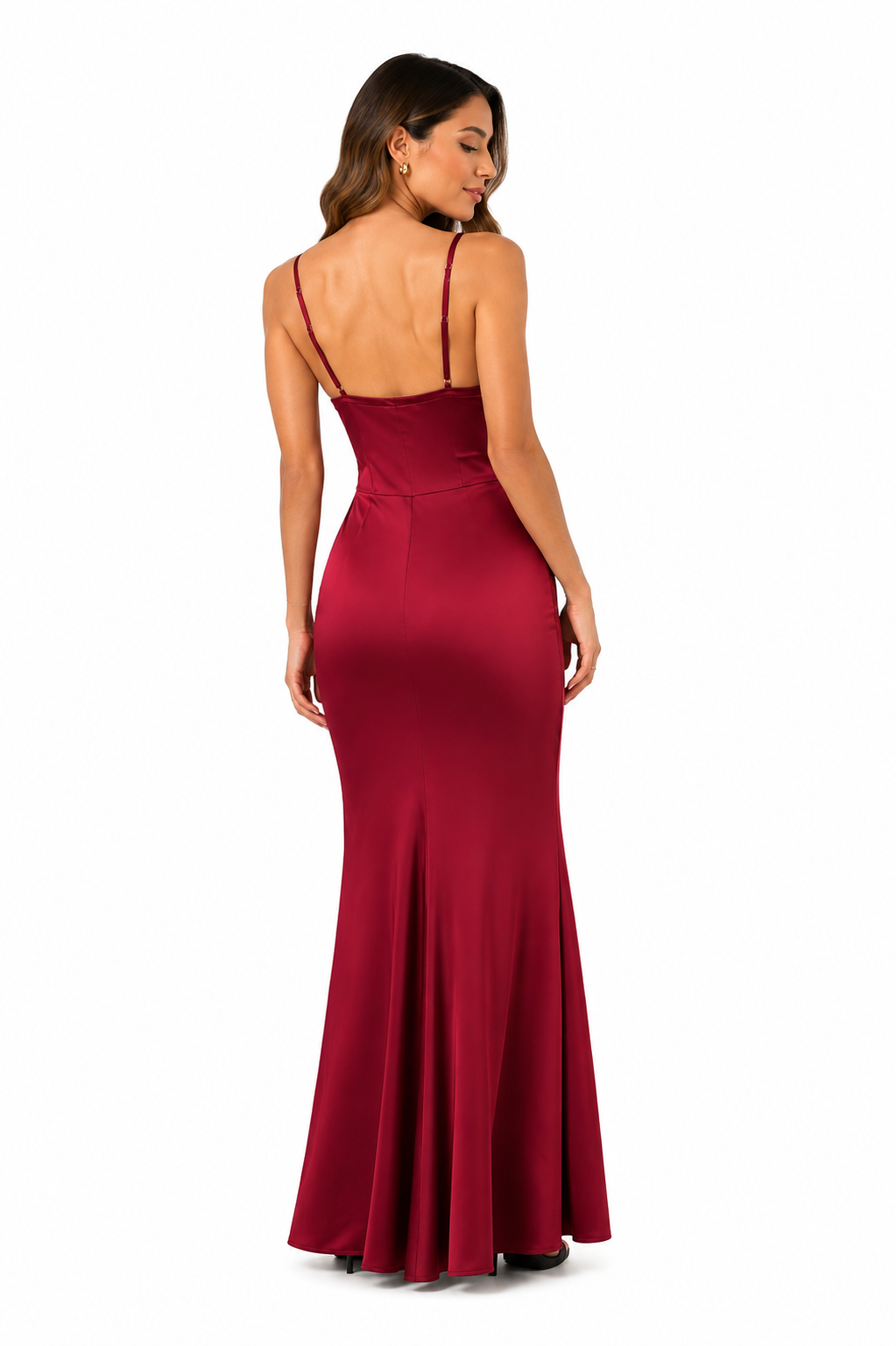 Arriendo de vestido largo burdeo corset