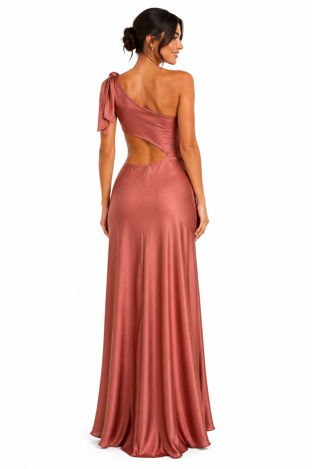 Vestido largo color durazno cut out
