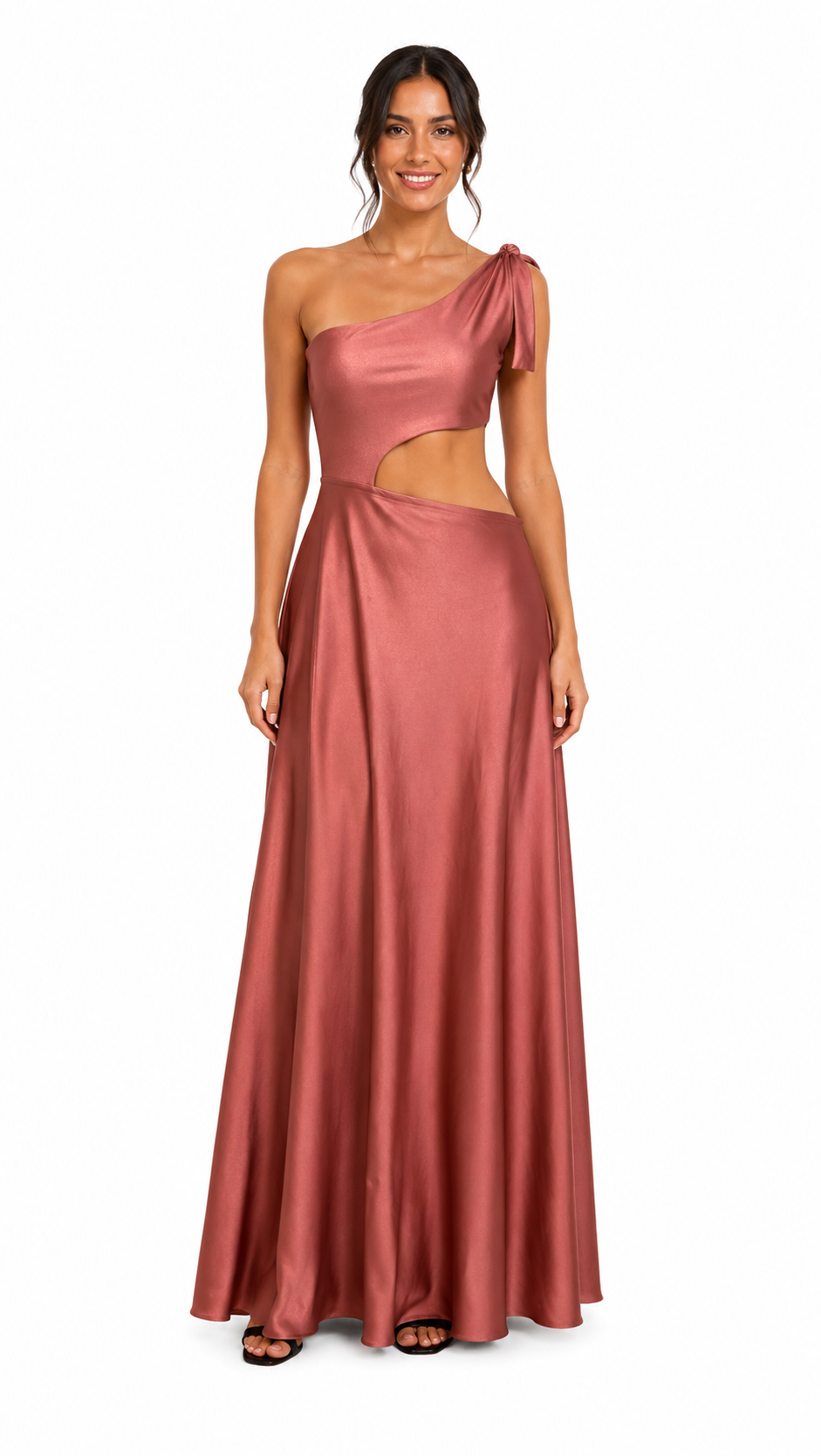 Vestido largo color durazno cut out