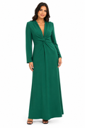 Arriendo de vestido verde largo con tajo y mangas Lady Pipa España