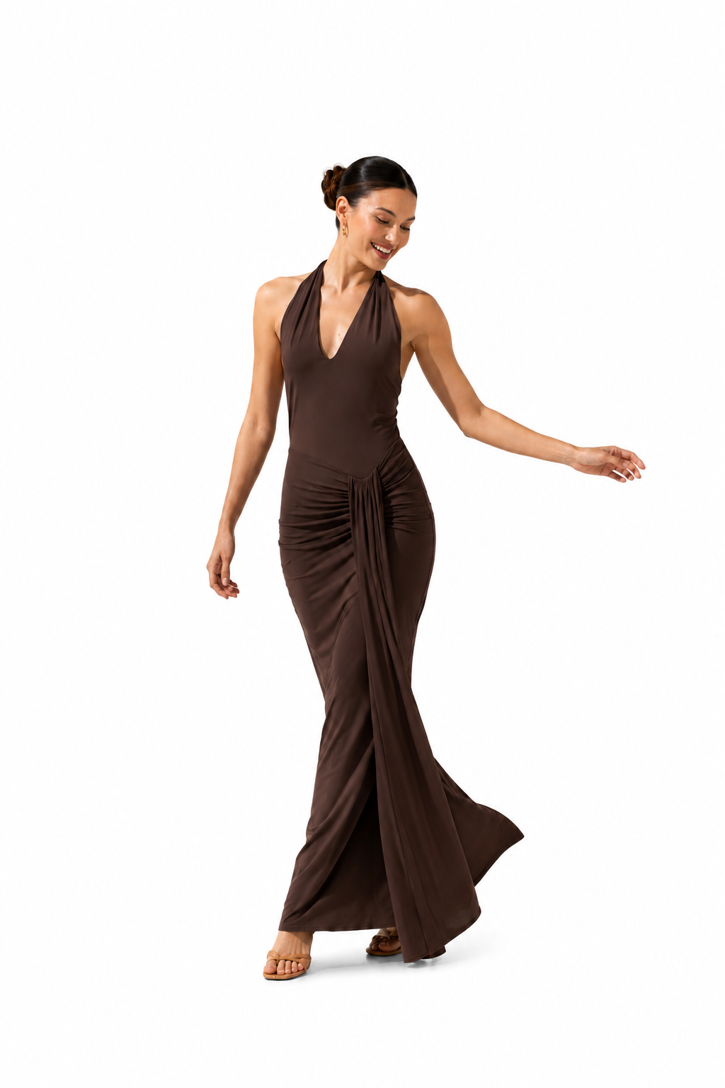 Arriendo de Vestido largo café Colección Colombia BAOBAB