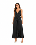 Arriendo de vestido largo negro escote en V espalda cruzada