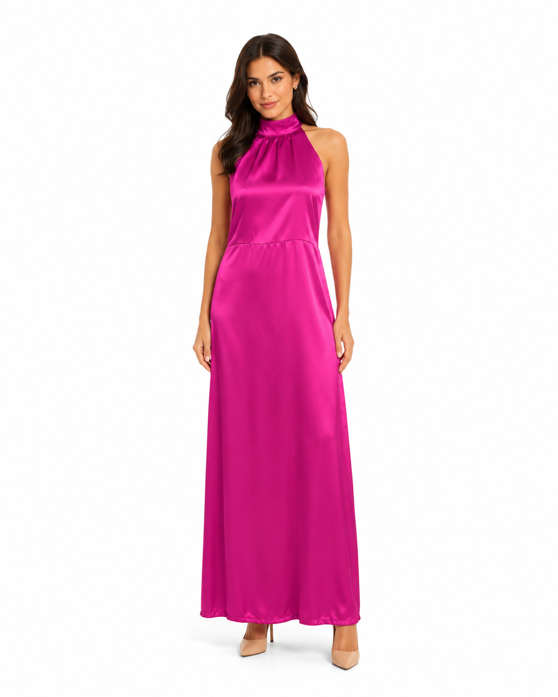 Arriendo de vestido largo cuello halter espalda descubierta