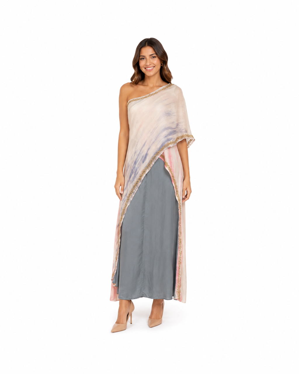 Arriendo de vestido largo asimetrico India Chic
