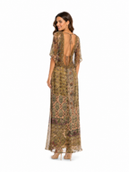 Arriendo de vestido largo India Chic con mangas y transparencia