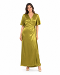 Arriendo de vestido largo verde musgo seda amarre costado