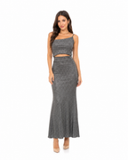 Arriendo de vestido plateado con brillos