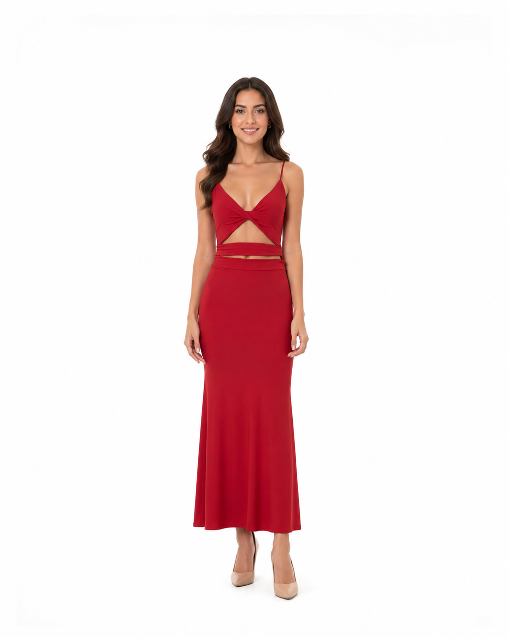 Arriendo de Vestido rojo cut out adelante con elastico al medio