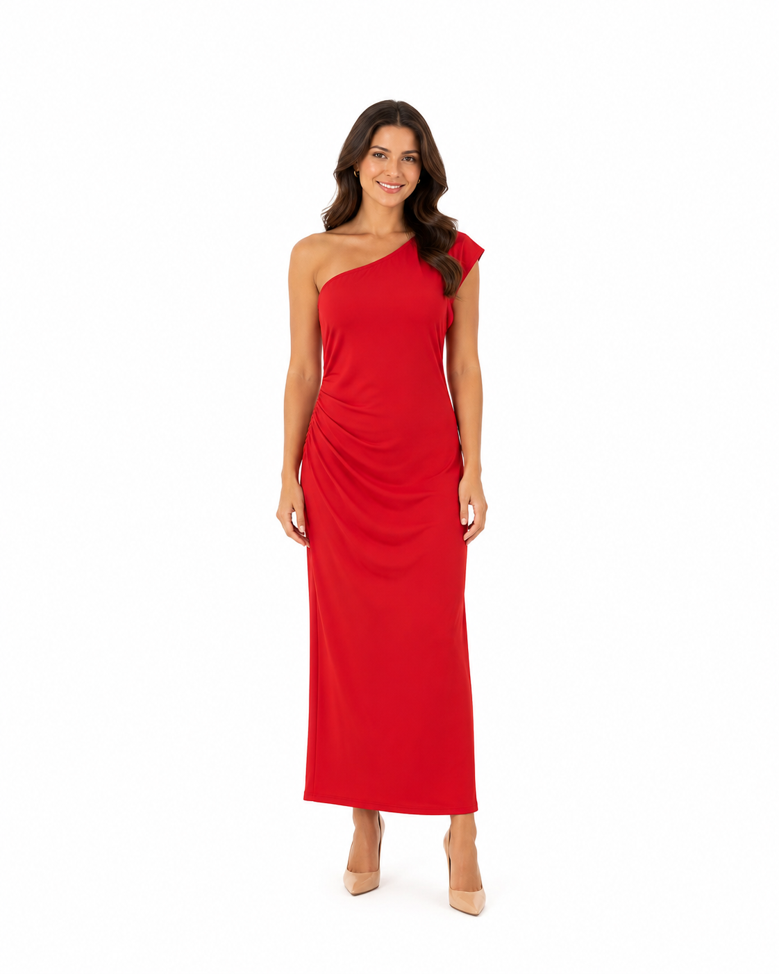 Arriendo de vestido largo rojo asimétrico un hombro