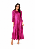 Arriendo de Vestido LAAGAM español fucsia con mangas y plisado sin espalda